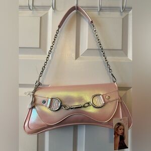 NWTS Paris Hilton Pink Iridescent Rider Large Baguette Shoulder Bag